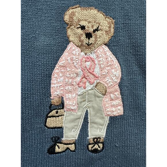 Lauren Hansen Sweaters - Lauren Hansen Sweater teddy bear girl pink blue vintage breast cancer ribbon